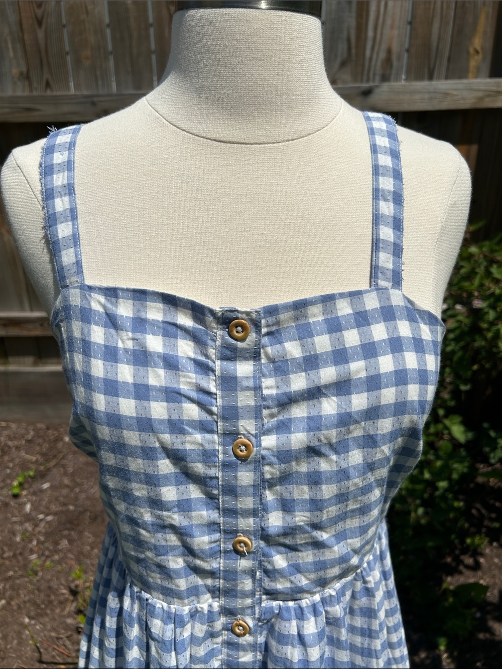 Shabby Chic Blue Gingham Button-Front Sundress Size 2 - Picture 4 of 13